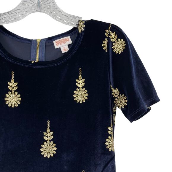 Lularoe Small Elegant Amelia Navy Gold Flowers Holiday Dress Sz S Christmas - Picture 9 of 16